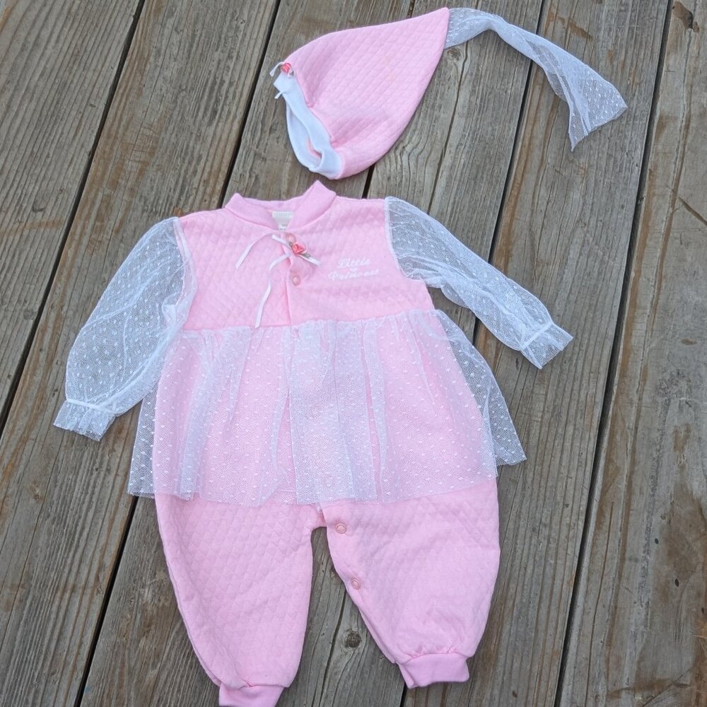 Vintage Babygro Little Princess Infant Jumpsuit with Matching Hat